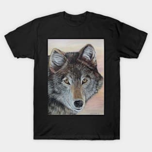 wildlife portrait painting of gray wolf T-Shirt